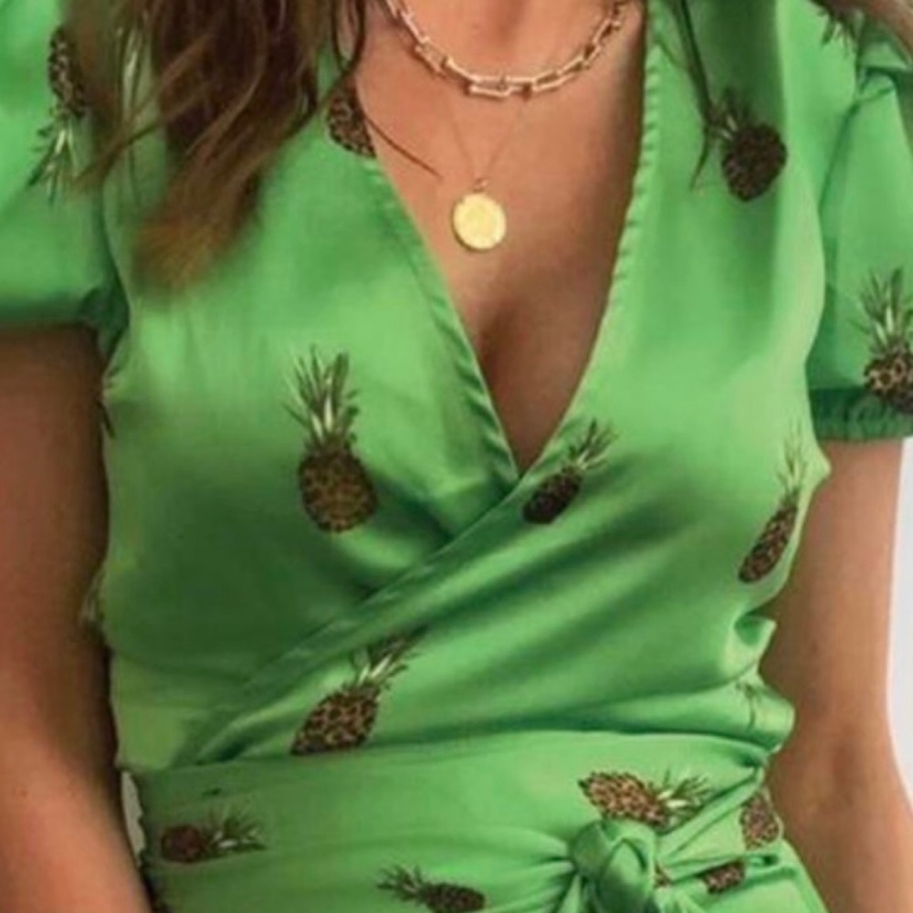 Green Pineapple Wrap Top